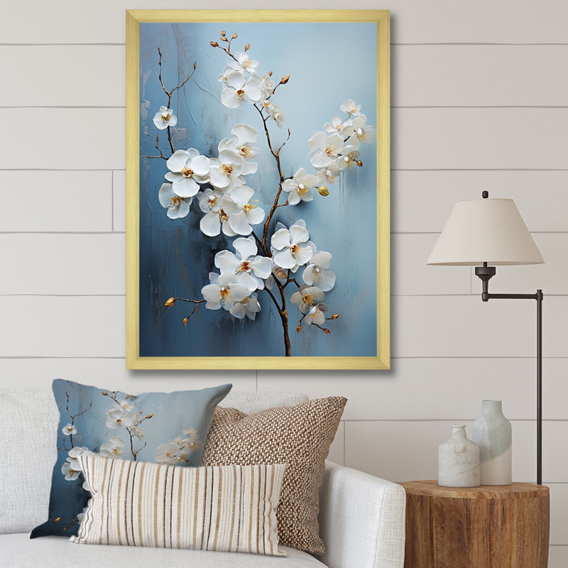Orchidées beiges et dorées Simplicity I, Cadre doré simple, H 32 po x l 24 po x P 1 po