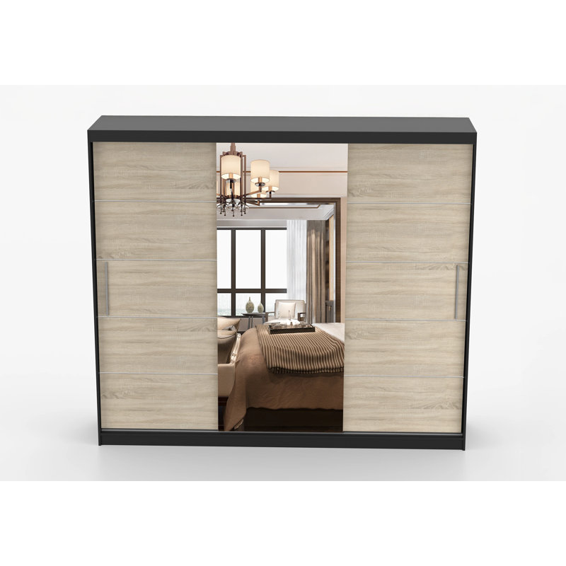2 Door Laminate Wardrobe, Black front/Sonoma Oak doors