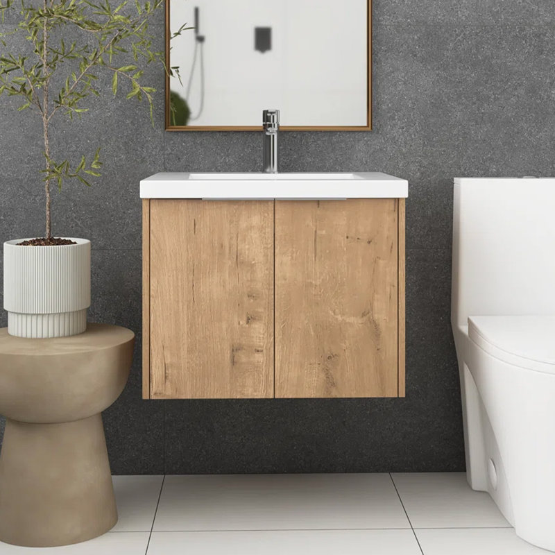 23.6'' Single Bathroom Vanity with Resin Top, Imitative Oak
