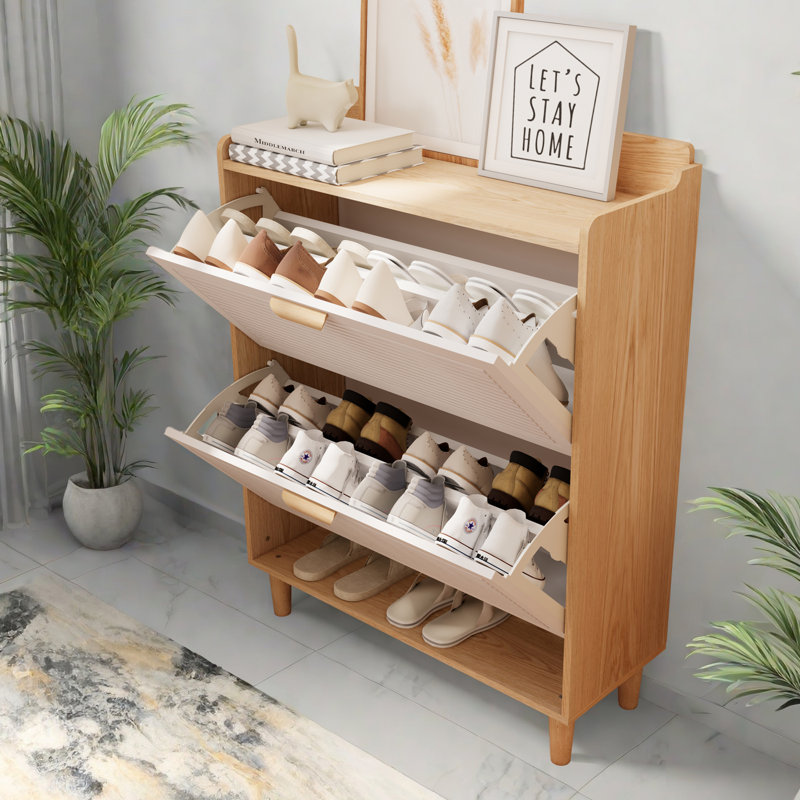 31.5 Inch Nordic Style Shoe Storage Cabinet With 2 Flip Drawers