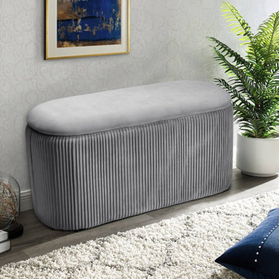 Maliyah 78cm Wide Velvet Oval Solid Colour Standard Ottoman with Storage