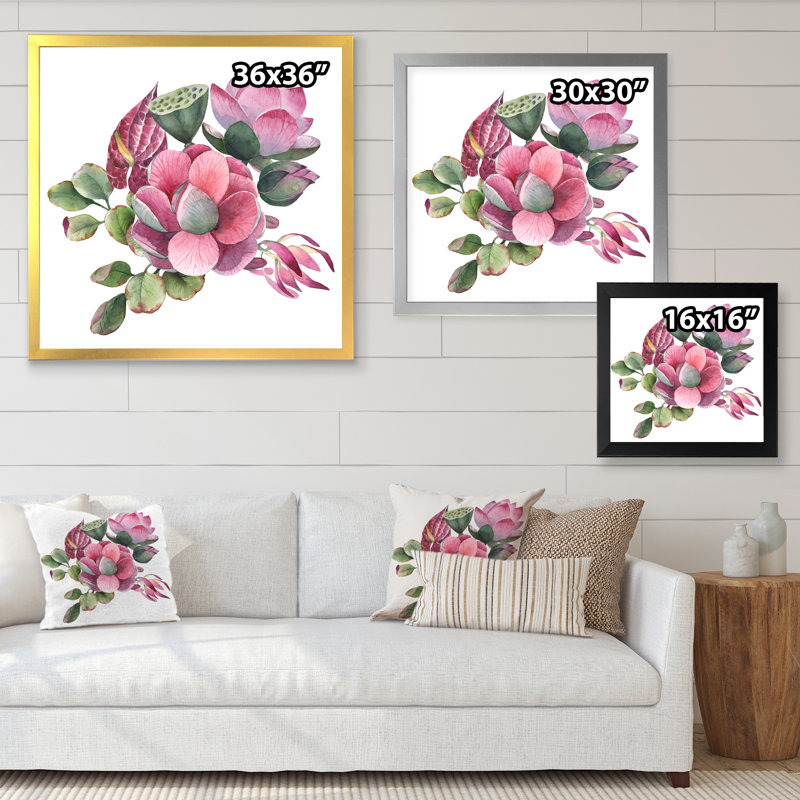 «Spring Bouquet With Pink Flowers II», reproduction d'art sur toile traditionnelle, H 30 po x l 30 po x P 1 po, Blanc