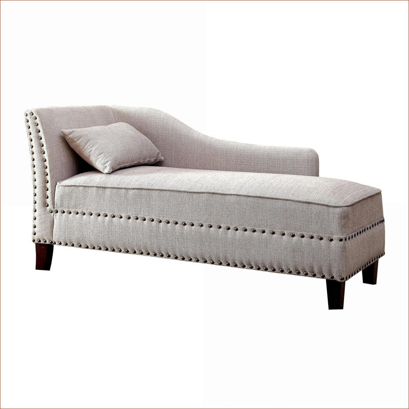 Banc de salon moderne avec garniture cloutée beige en lin et coussin pour adultes