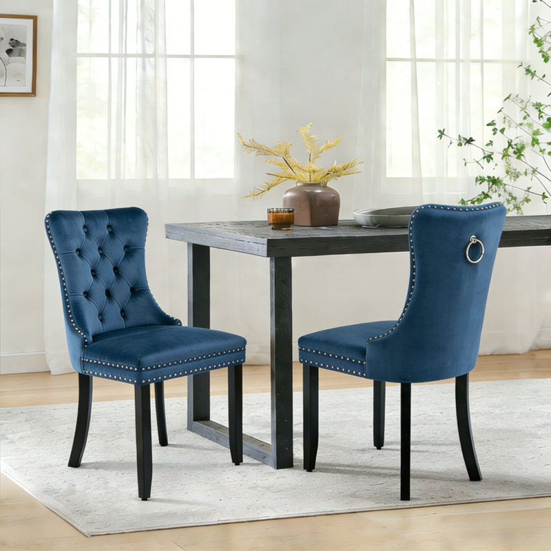 Chaise rembourrée en velours, Bleu
