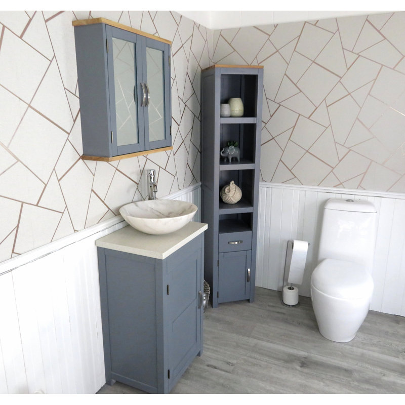 Scroggins 515mm Single Bathroom Vanity with Vessel Stone Basin, Grey, White Quartz