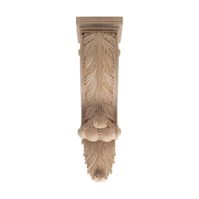 24 in x 7-1/8 in x 6 in Unfinished X-Large Hand Carved Solid Acanthus Leaf Wood Corbel