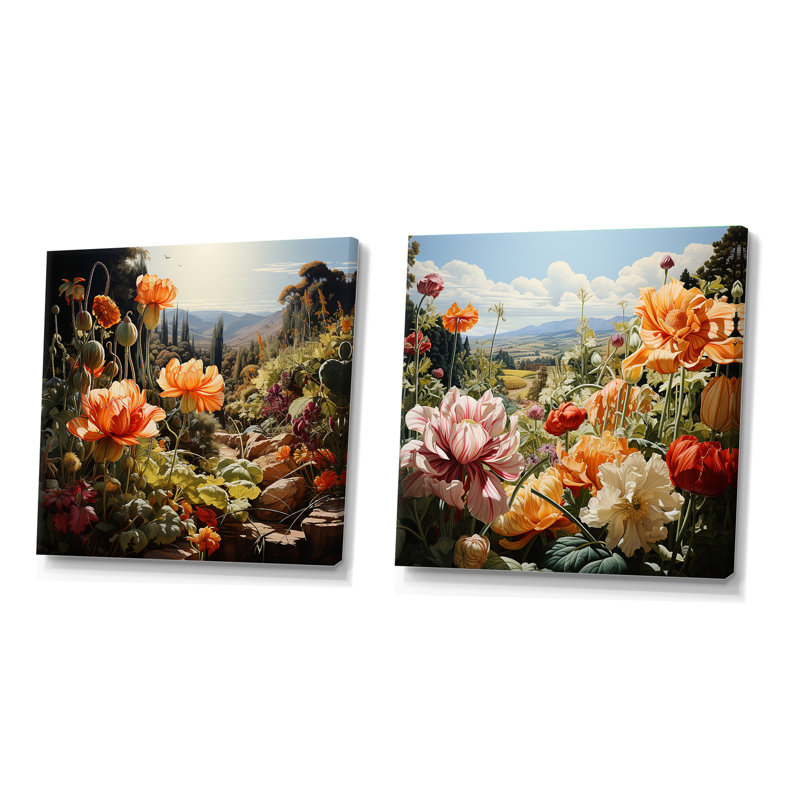 «Garden Reverie Blooms», 2 pièces, H 16 po x l 33 po, Toile tendue