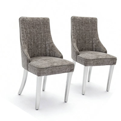 Rayon Cloth Flocking Chenille Dining Chairs, Set Of 2 With Silver Brushed Steel Legs For Dining Room, Kitchen