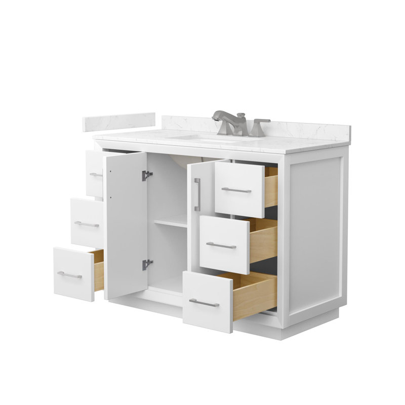 Meuble-lavabo simple autoportant 48 po avec plateau en marbre Strada, Nickel brossé, Blanc