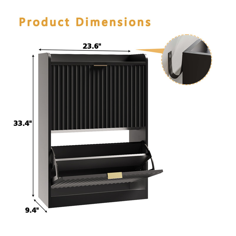 Armoire à chaussures 12 paires avec 2 tiroirs rabattables, range-chaussures à 4 niveaux avec tablettes réglables, noir, Noir