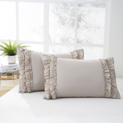 Ruffle King Pillowcases Set of 2,Chic Ruffle Pillow Cases,20x30 inches Taupe Pillow Covers,French Country Vintage Ruffled Pillowcases 2 Pack,Soft Microfiber
