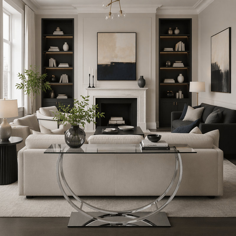 Garrett Chrome Glass Top Console Table