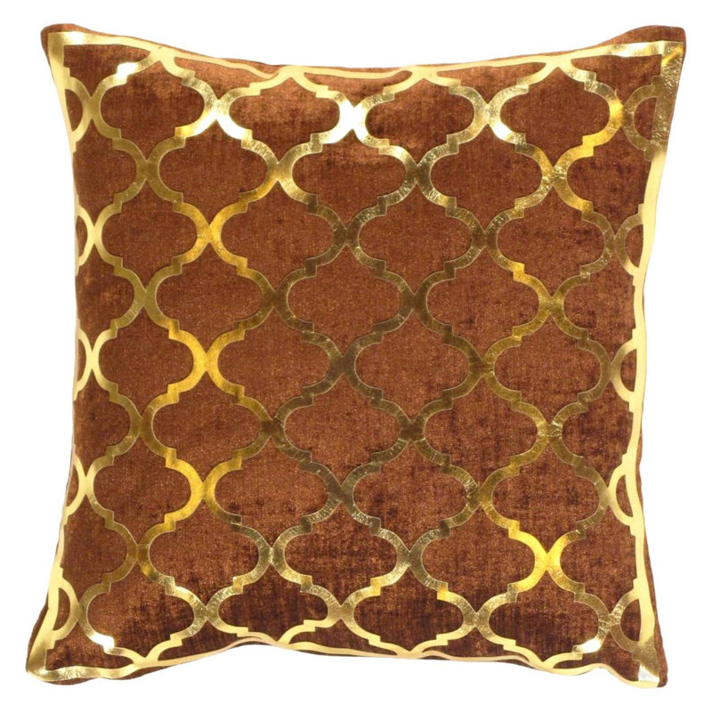 Moroccan Square Pillow Cover & Insert, Brown/Gold Geometric