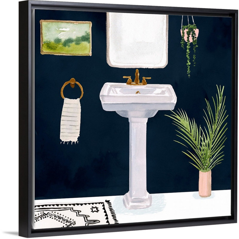 Boho Bath Sinks I - reproduction d'art sur toile, H 17,7 po x l 17,7 po x P 1,75 po, Cadre flottant noir