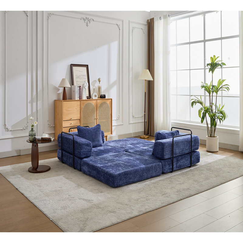 Canapé à compression, canapé-lit au sol convertible avec structure de forme fixe, canapé modulaire sans os sans causeuse, sans assemblage requis, tissu chenille, pour la chambre à coucher du salon