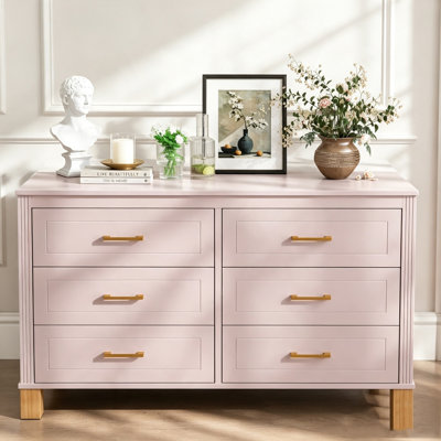 Commode double 6 tiroirs, armoire de rangement moderne avec poignées en métal et pieds en bois massif
