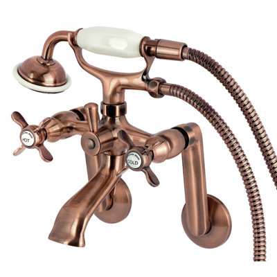 Kingston Brass Kingston Three-Handle 2-Hole Tub Wall Mount Clawfoot Tub Faucet with Hand Shower