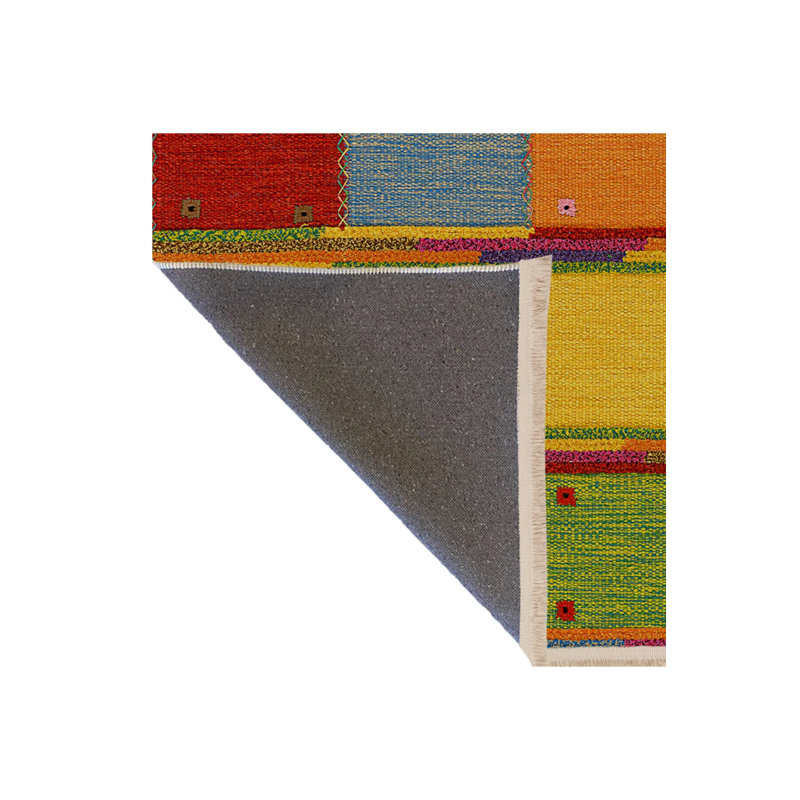 Tapis décoratif multicolore à motif géométrique carré, Rectangle 4 pi 7,12 po x 6 pi 6,74 po