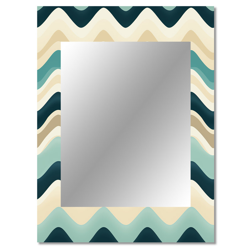 Landrie Beige And Blue Coastal Chevron Serenity - chevron  Large Wall Mirror, Chevron Decorative Mirror, Printed Metal Art