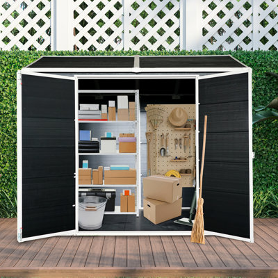 8X6ft Resin Shed For Garden - Waterproof With Lockable Door, Two Windows & Floor Outdoor Storage Black Windows, Door Garden, Patio