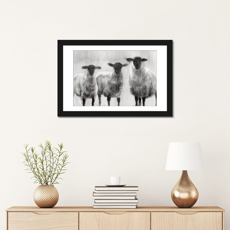 «Sheep I», reproduction sur toile, H 16 po x l 24 po x P 1 po, Papier d'art encadré noir, Blanc