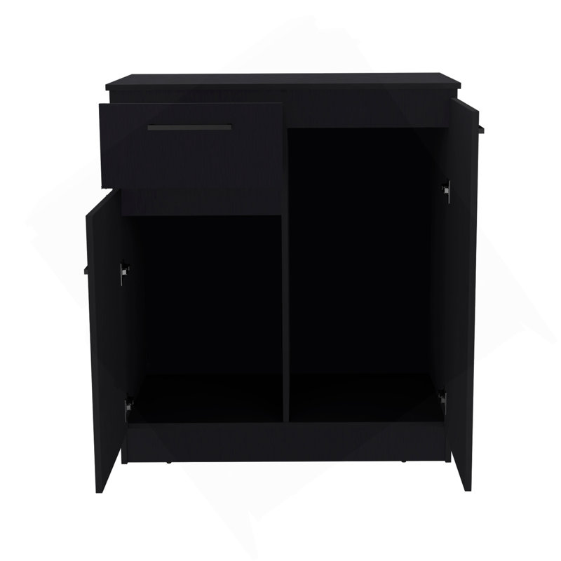 Commode à 2 portes et tiroir simple, noir