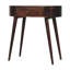 Petite console ronde en bois caramel et miel, 1 tiroir, pieds nordiques, brun foncé