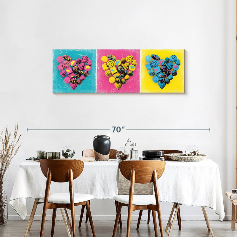 " Pastel Heart Chocolates " Print, 18" H x 54" W x 1.25" D