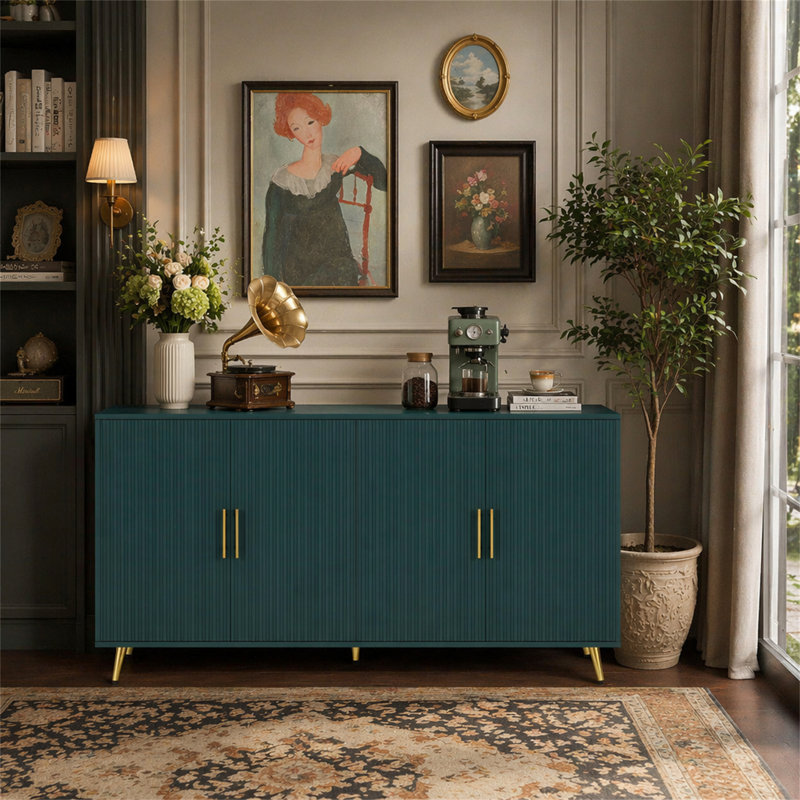 Meuble télé en bois avec armoire de rangement et tablettes réglables