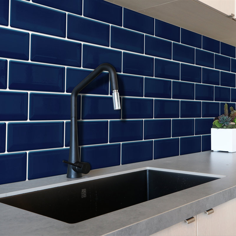 Metro Glossy Gel Peel & Stick 3D Wall Sticker Tile - 15cm x 30cm, Dark Blue