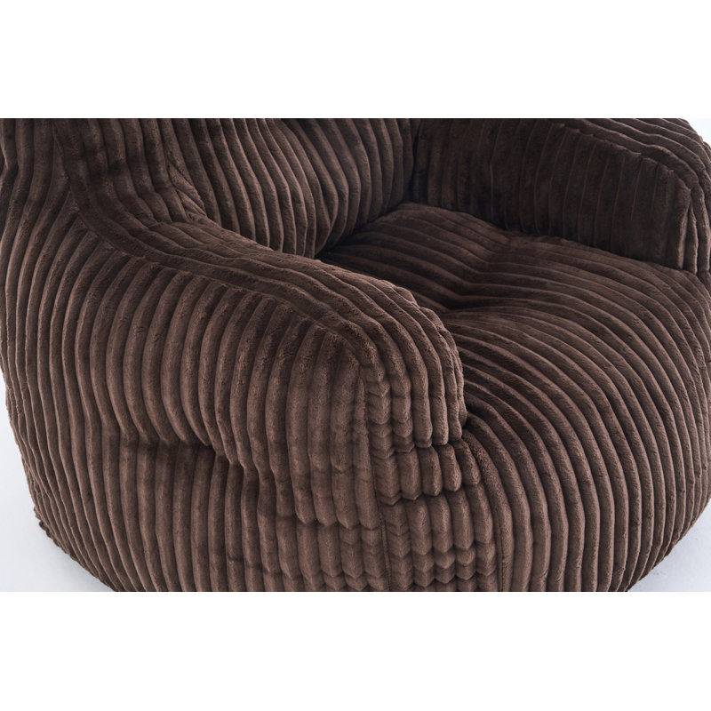 Swivel Accent Armchair Barrel Chair With Powder Coating Metal Ring, Dark Gray Fabric, Brown