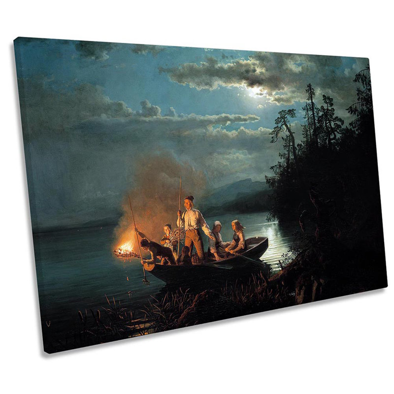 Hans Gude Fishing With A Harpoon - Wrapped Canvas Print, 91.4cm H x 137.2cm W x 4cm D