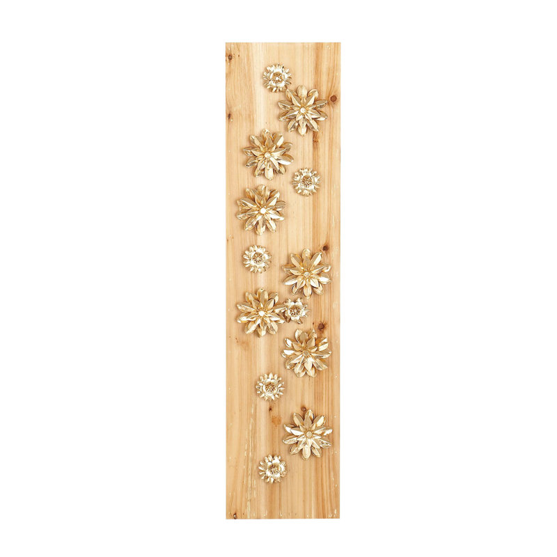Décoration murale rectangulaire en fleurs pétalées naturelles, Doré clair