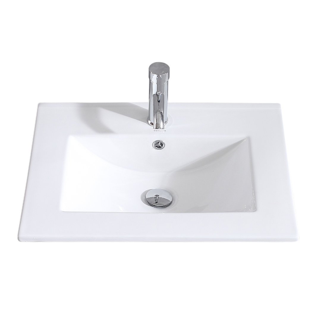 Wonline 18.1'' White Ceramic Rectangular Bathroom Sink with Faucet and Overflow wonline