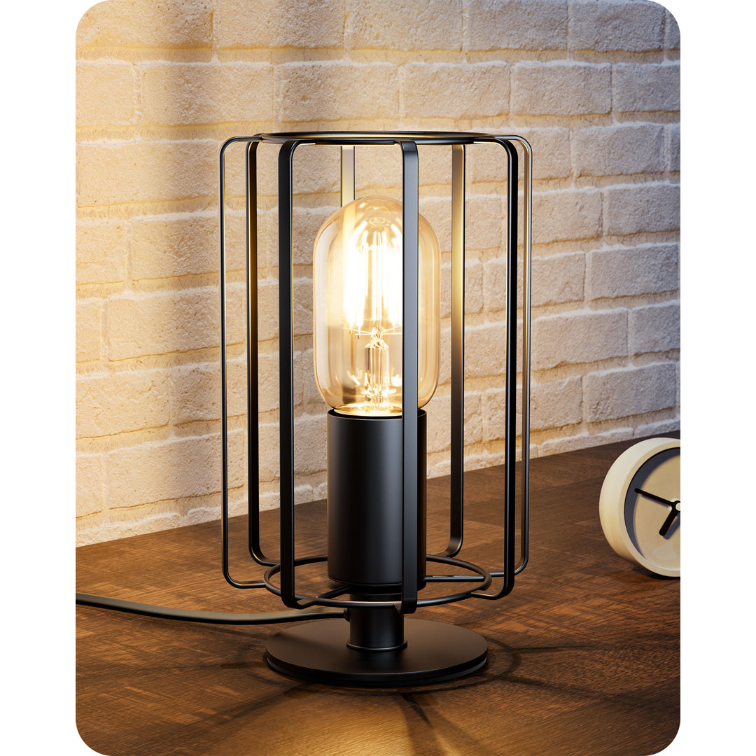 21.5cm Industrial Table Lamp, Vintage Bedside Metal Cage Lamp, Led Bulb Included