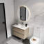 Lavabo de salle de bain mural en céramique 30 po, 2 tiroirs à fermeture en douceur - finition chêne moderne avec lavabo et fermeture en douceur-1214251265-1214251277