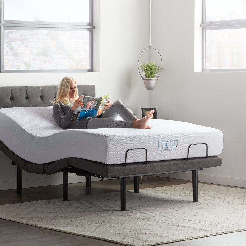 Lit réglable Lucid Comfort avec matelas en mousse viscoélastique 10 ", Très grand