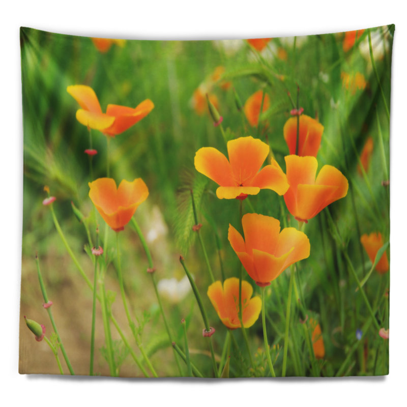 Tapisserie de fleurs de pavot jaune vif, H 68 po x l 80 po
