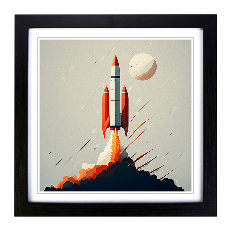 Rocket Minimalism - Single Picture Frame Print on Wood, Black