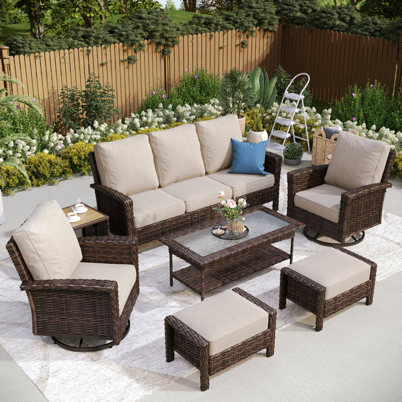 Ensemble de conversation d'extérieur en osier pour terrasse, Beige, Oui