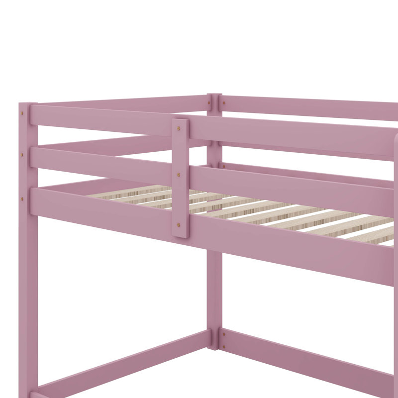 Twin-Size Tiered Floor Bunk Bed Complete With A Ladder For Convenient Climbing, Pink