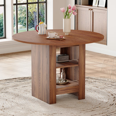 Table de salle à manger ronde en bois aggloméré de 42 pouces: 30 pouces de haut, avec des tablettes de rangement à double couche, une structure stable et des tapis antidérapants, parfaite pour les cuisines américaines, les salles à manger et les appartements.