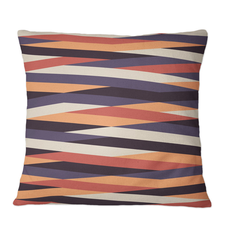 Coussin décoratif rétro à motif géométrique strié gris et orange, 18 po x 18 po