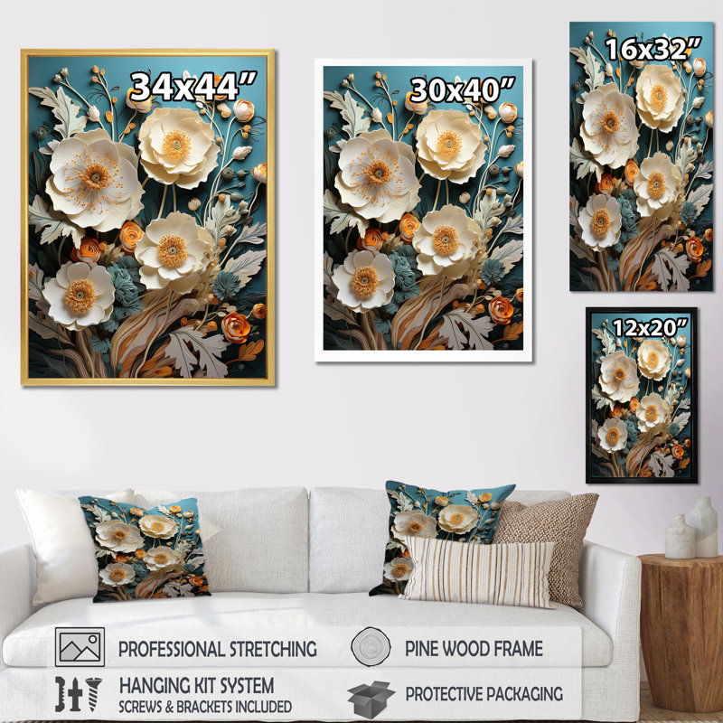«Mute Hue Buttercups Merge II», reproduction sur toile, 40" H x 30" W, Cadre photo blanc