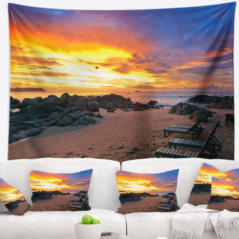 Tapisserie «Seashore Khao Lak Beach View at Sunset», H 78 po x l 92 po