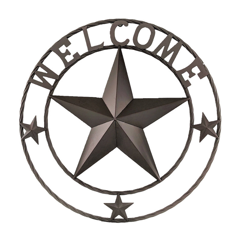 Metal Western Wall Art Welcome Sign with 3D Star Design