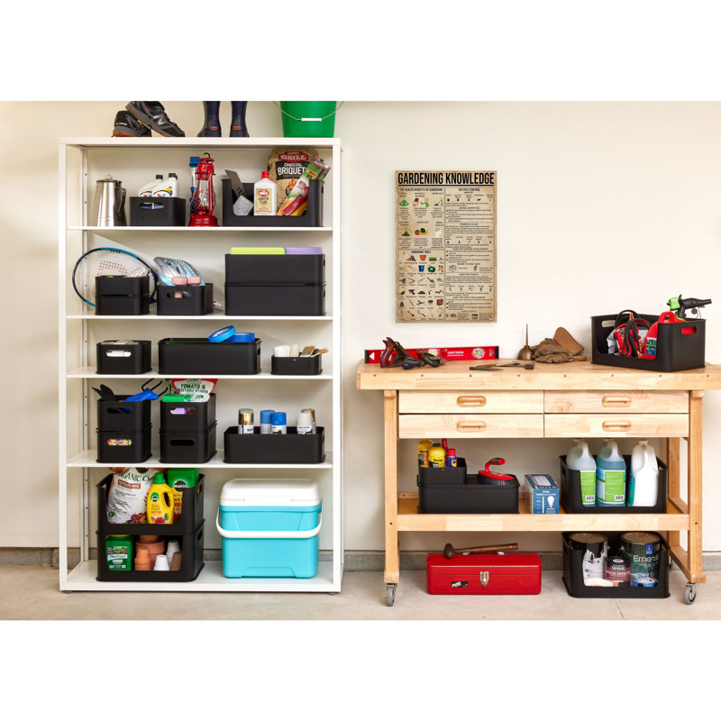 iDesign Recycled Plastic Garage Storage Bin with Lid and Handles –Matte Black