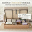 Lit plateforme de rangement King moderne en bois naturel avec tête de lit à panneaux horizontaux et barre de rangement intégrée-1255621076-1255621083