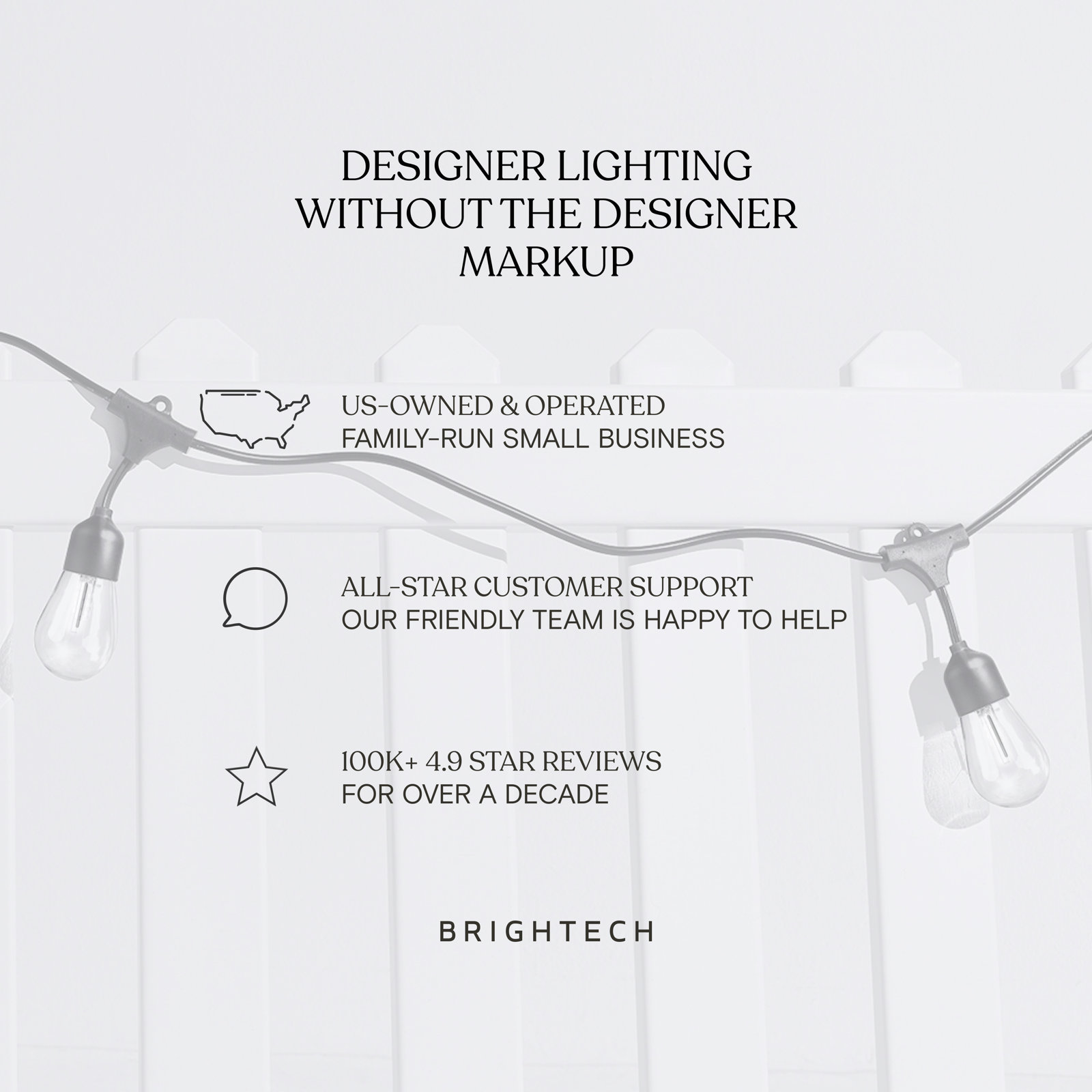 Ambience Pro Outdoor Hanging String Lights, White, 48 ft