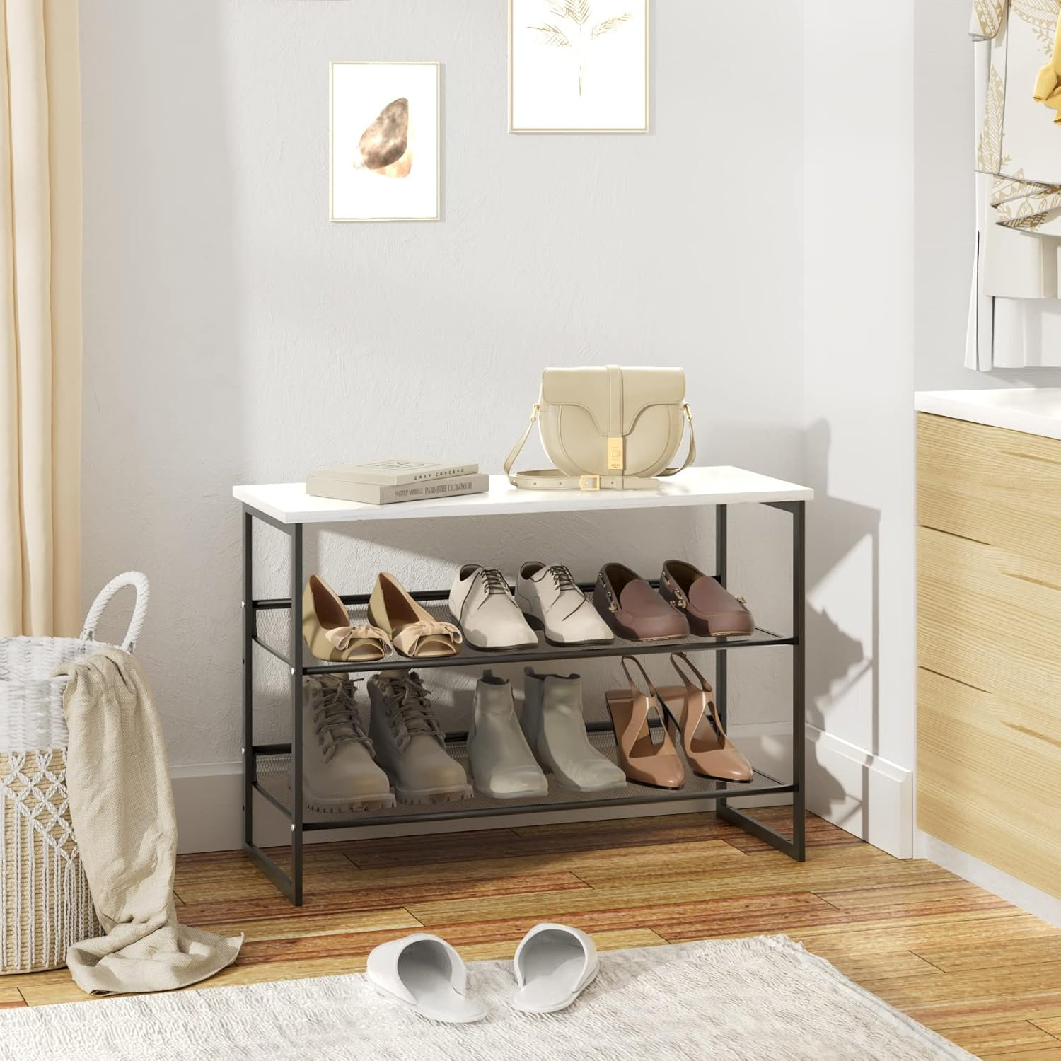 Shoe Rack Marbel Orren Ellis 3 Tiers White Marble Shoe Rack,Freestanding Organizer Multi ...